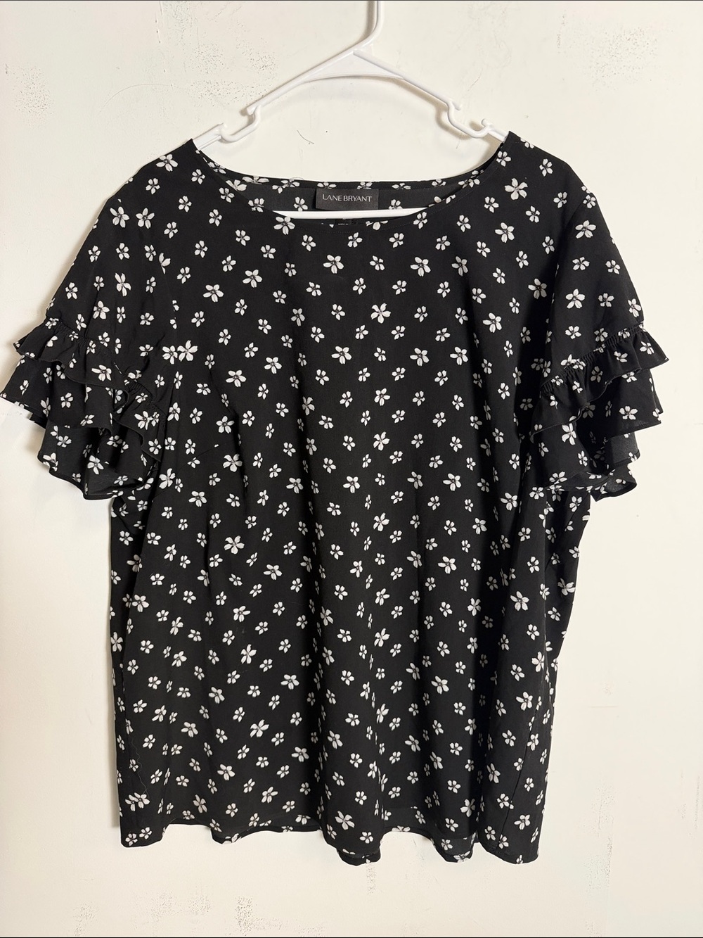 Lane Bryant Black Floral Ruffle Sleeve Blouse